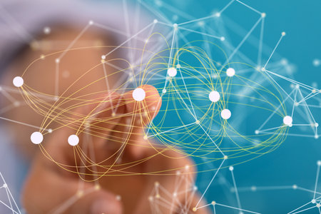 A 3d illustration of networking technology, organization team chart conceptの写真素材
