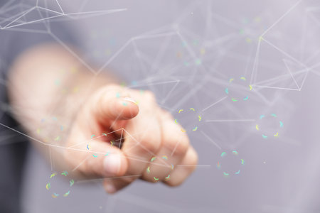 A 3d illustration of networking technology, organization team chart conceptの写真素材