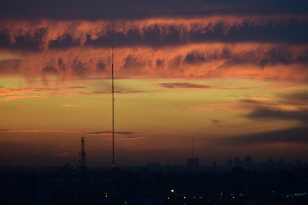 A beautiful sunset sky over cityの写真素材