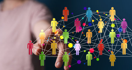 A person presenting the virtual projection of digital conference teamwork connectionの写真素材