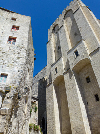 A vertical shot of the facade of the Palace of the Popes in Avignon in Provence, Franceの写真素材