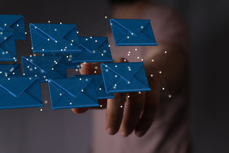 A 3d rendering of a team connection and social network symbol on a blurry background