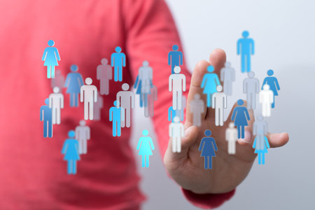 A person presenting the virtual projection of digital conference teamwork connectionの写真素材