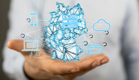 A 3D rendering of a digital german map and networking on a blurred backgroundの写真素材