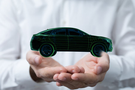 A 3D rendering of a digital futuristic electro car, e-motion conceptの写真素材