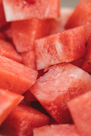 A closeup shot of sliced juicy watermelonの写真素材