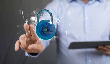 A 3D sign of Information technology protection, secure access, encryption against cyberの写真素材