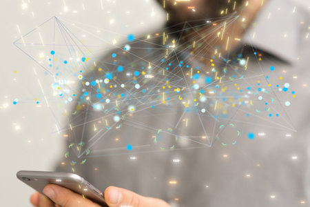 A person presenting the virtual projection of digital conference teamwork connectionの写真素材