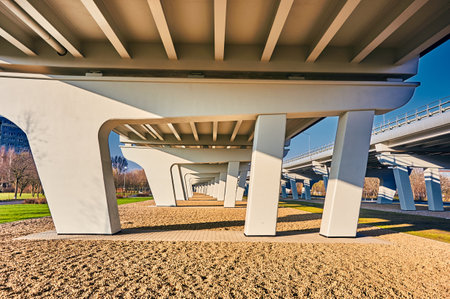 A low angle shot of a bridge
