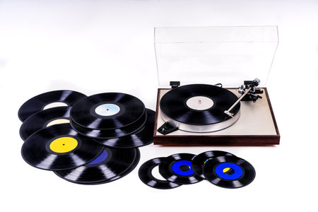 A closeup shot of types of vinyl on a white background