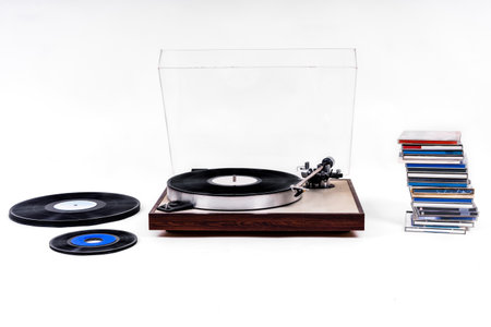 A closeup shot of types of vinyl on a white backgroundの写真素材