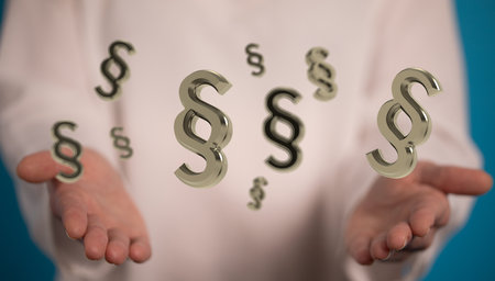 A 3D render of a Symbol of Law and Justice on a blurry backgroundの写真素材