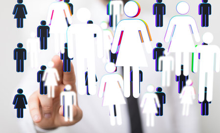 A 3d rendering of a team connection and social network symbol on a blurry backgroundの写真素材