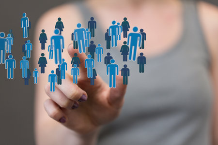A 3d rendering of a team connection and social network symbol on a blurry backgroundの写真素材