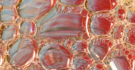 A macro shot of bubbles in pink colorsの写真素材