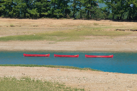 Calm lake, Lake Plastira is a lake located on the plateau in the Prefecture of Karditsa. It is an artificial lake, Greeceの写真素材