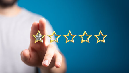 A person tapping on 3D rendered ranking stars
