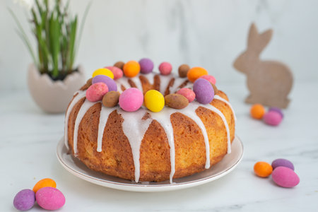 A closeup of a delicious homemade apple carrot Easter cake on the table
