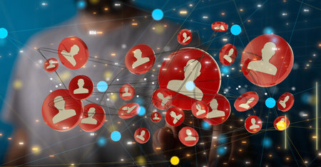A 3D rendering of an Abstract technology group and social network connection on a blurry backgroundの写真素材