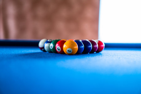 A closeup shot of billiard balls before kickoffの写真素材