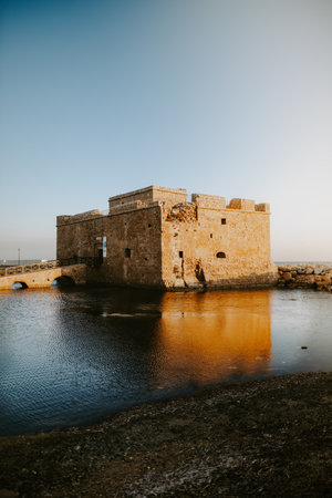 A vertical shot of the Paphos Castle in Cyprus on a sunny dayの写真素材