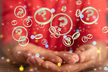 A number of digital question mark icons with a problem-solving conceptの写真素材