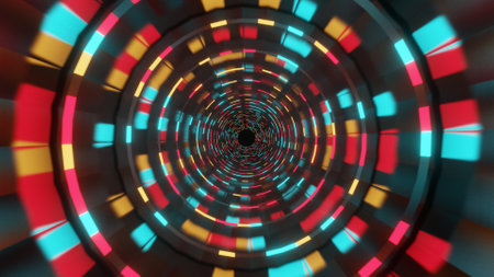 A bright futuristic tunnel on a black backgroundの写真素材