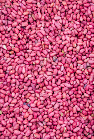 Textured surface made from peeled peanuts. Delicious and healthy natural food.の写真素材