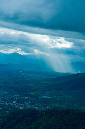 Panoramic view of Salama, from viewpoint in central americaの写真素材