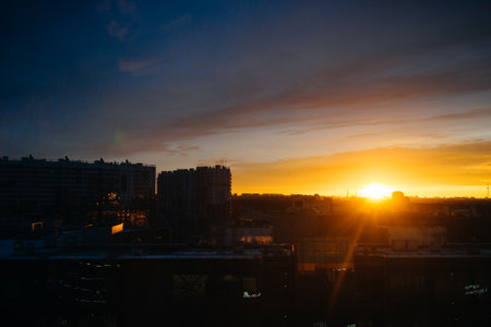 A beautiful sunset across the cityscapeの写真素材
