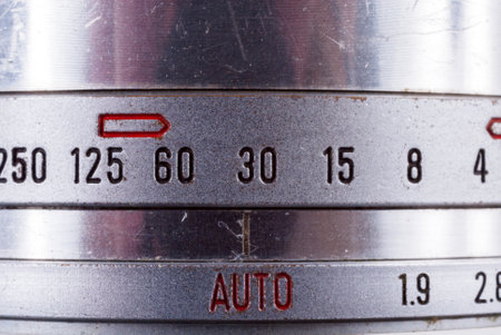 Macro of old analog camera lens, made of metal.の写真素材