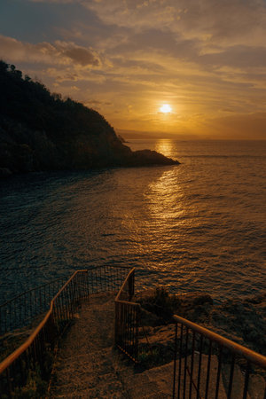 A beautiful sea on the dramatic sunsetの写真素材