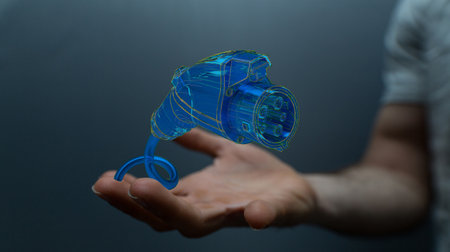 A 3D render of a digital Power cable pump plugの写真素材