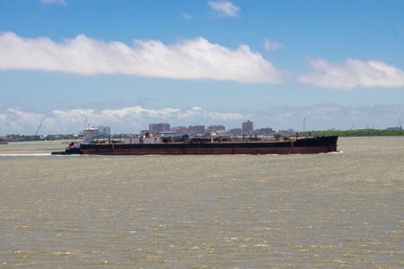 Tanker push barge navigating in Houston ship channel. Push tug, pushing the tanker barge, inland...