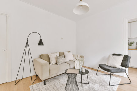 A beautiful renovated furnished living room interior designの写真素材