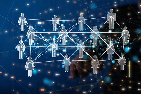 A 3D rendering of a businessman pointing at a group of people icons