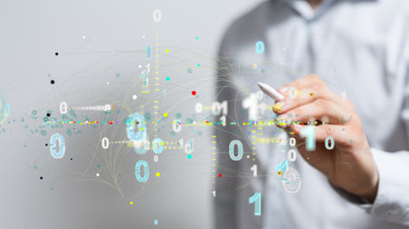 A 3D rendering of an Abstract technology group and social network connection on a blurry background