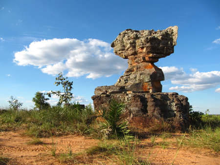 A natural monument Pedra da Beacon, located in the Japalao desert in the state of Tocantins, Brazilの写真素材