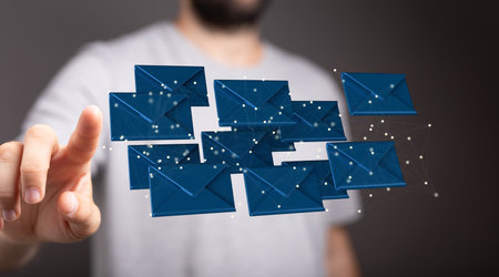 An email on computer Businessman is working to important reminderの写真素材