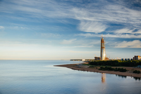 The Lakhta Center Tower is under construction in the coast of Saint Petersburg, Russia
