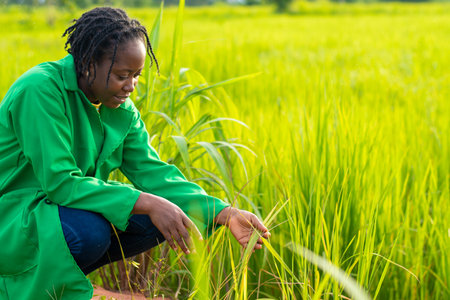 An African female farmer inspecting her plants