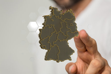 A 3D rendering of a map on human closeup shot backgroundの写真素材
