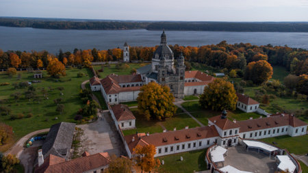 A fascinating view of Pazaislis monastery in daylight, Kaunas, Lithuania.の写真素材