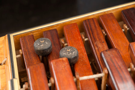 National instrument of Guatemala made with Hormigo wood the marimba keyboard in central america.の写真素材