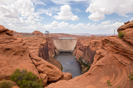 A beautiful view of the Colorado River viewed from Glen Canyon Dam Overlook in Arizona, USAの写真素材
