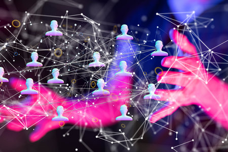 A male holding a social connection- the concept of networkingの写真素材