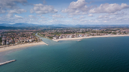 An aerial view of the Romagna coast with the beaches of Riccione, Rimini and Cattolica