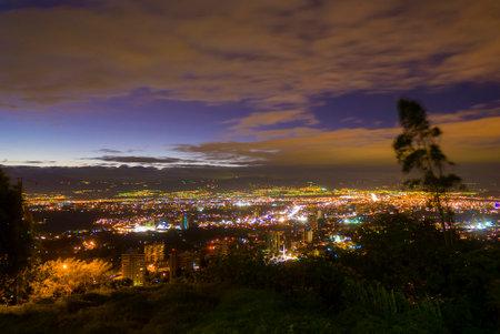 City of guatemala night view from viewpoint with dramatic sky in central america.の写真素材
