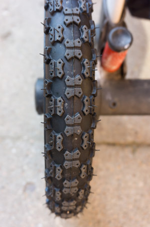 A close-up shot of the tire of the wheel