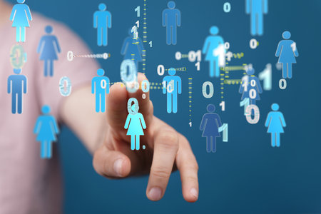 A 3d rendering of a team connection and social network symbol on a blurry backgroundの写真素材